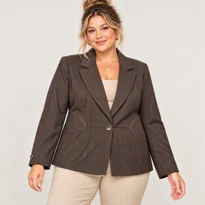 Margaret Frances Vintage Y2K Women's 16 Brown Pinstripe Blazer Career Jacket NWT